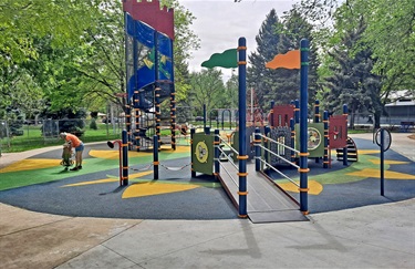 The renovated playground with accessible rubber surfacing.