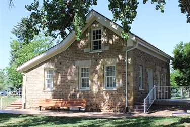 Stone House east yard with patio