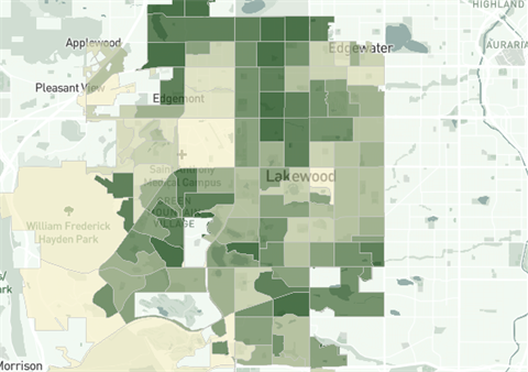 A view of the Tree Canopy Map for City of Lakewood.