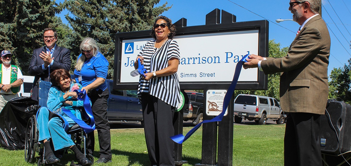 Harrison park dedication ribbon cutting.