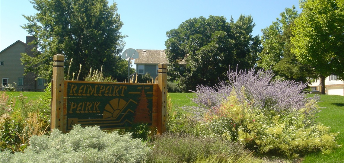 Rampart Park sign and garden