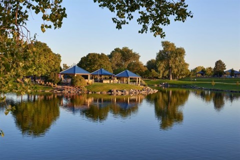 Addenbrooke Park picnic shelters on the water