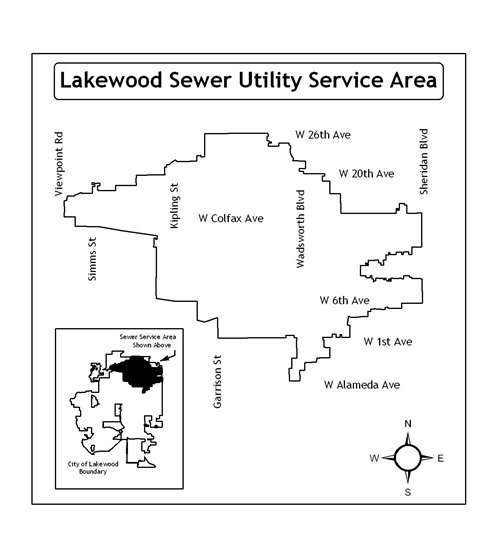 Map of Lakewood sewer service area